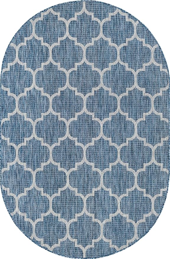 Unique Loom Trellis Collection Area Rug-Lattice Design, Moroccan Inspired for Indoor/Outdoor Décor, 5' 0" x 8' 0" Oval, Navy Blue/Gray