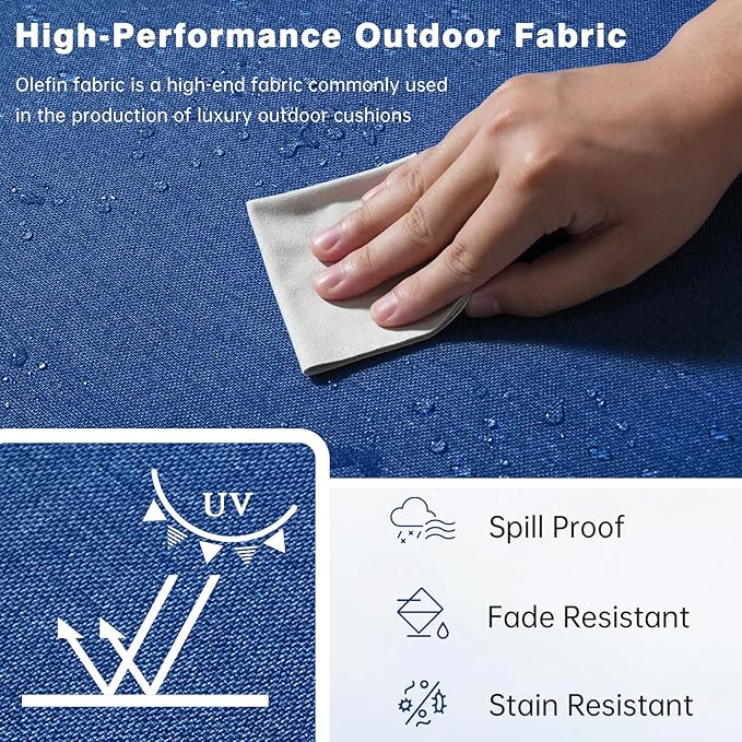Belord Luxury 6" Thick Outdoor Cushion 8 Set - 22 x24 Inch 28D Sponge Filling Fade-Resistant Chair Cushion, Spill Proof Removable Patio Furniture Replacement Cushion for Sofa Bench Swing - Blue