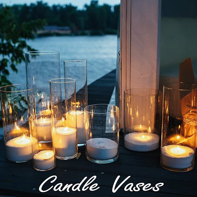 CYS Excel Large Glass Cylinder Vase (H:16" D:8") Flower Vase Centerpieces Hurricane Floating Pillar Candle Holder Terrarium Planter