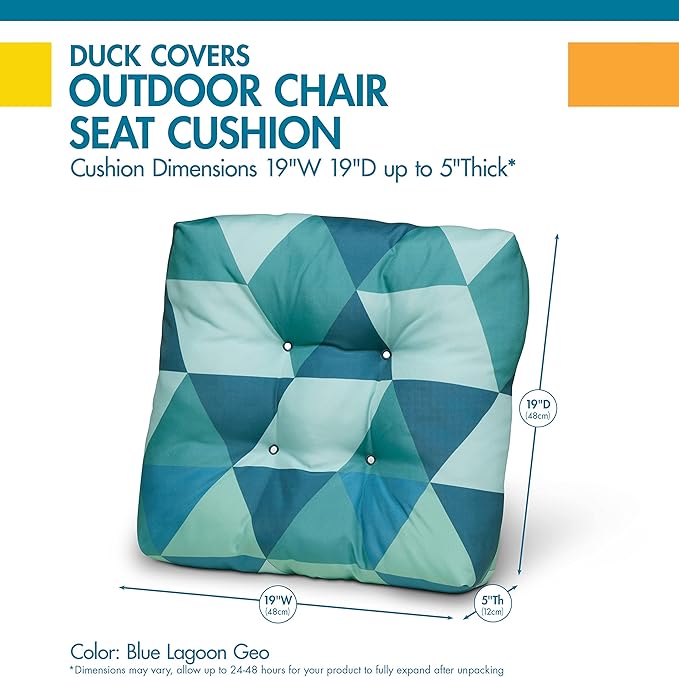 DUCKCOVERS® Water-Resistant 19 x 19 x 5 Inch Indoor Outdoor Seat Cushions, Blue Lagoon Geo, 2-Pack, Outdoor Patio Cushions