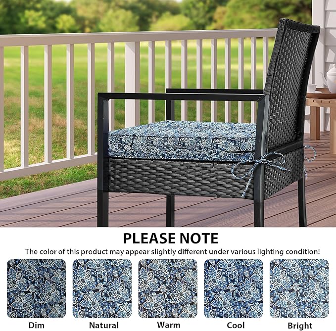 Outdoor Chair Cushions Set of 4,Waterproof Outdoor Seat Cushions for Patio Furniture,Patio Chair Cushion with Handle and Ties, Out Door Chair Pads,19" x 19" x 3", Green Paisley