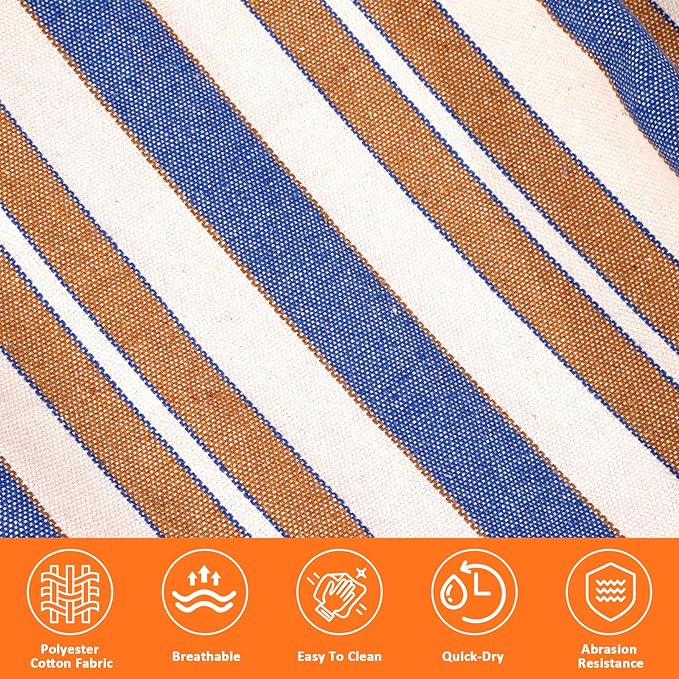 Hammock, Portable with Extension Pole, Cotton Rope Double Hammock, 770 lbs Capacity, Suitable for Patio, Backyard, Garden, and Beach (Brown, Blue, and White Stripes)