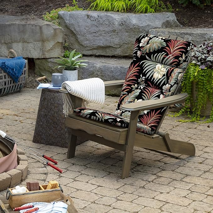 Arden Outdoor Adirondack or Rocking Chair Cushion, 20 x 17, Rain-Proof, Fade Resistant 17 x 20, Simone Black Tropical