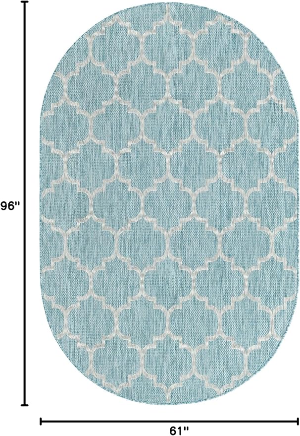 Unique Loom Outdoor Trellis Collection Area Rug (5' 1" x 8' Oval, Aquamarine/ Gray)