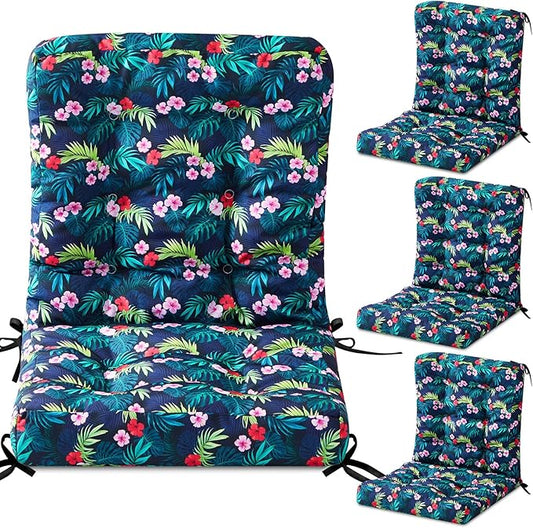 Hoteam 4 Set Outdoor Deep Seat Patio Chair Cushions Waterproof Patio Cushions Set 20 x 42 Inch for Furniture Replacement Removable Seat and Back (Black Plumeria)
