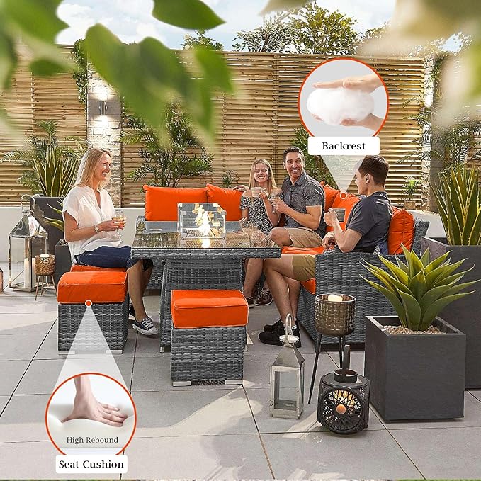 Outdoor Sectional Cushions, 4" Foam High-Density, Water-Resistant Couch Cushions Replacement Set, 14 Piece Patio Sectional Cushion for 6-Seat Sectional Patio Conversation Sets (Orange)