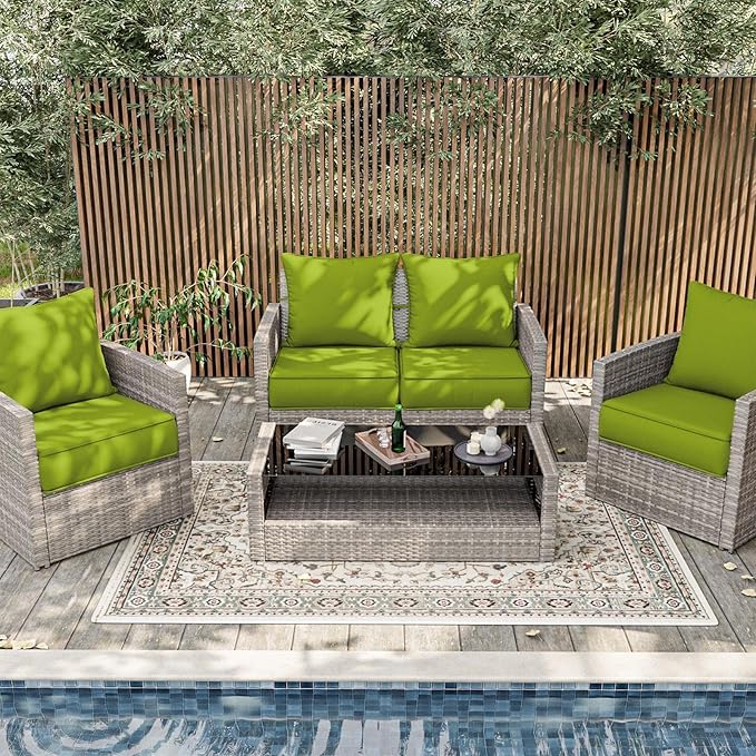 Outdoor Patio Chair Cushions Set 22 L X 24 W X 4 H Waterproof & Fade Resistant Deep Seat and Back Cushions with Removable Covers Outdoor Seat Cushion Set for Chairs and Sofas