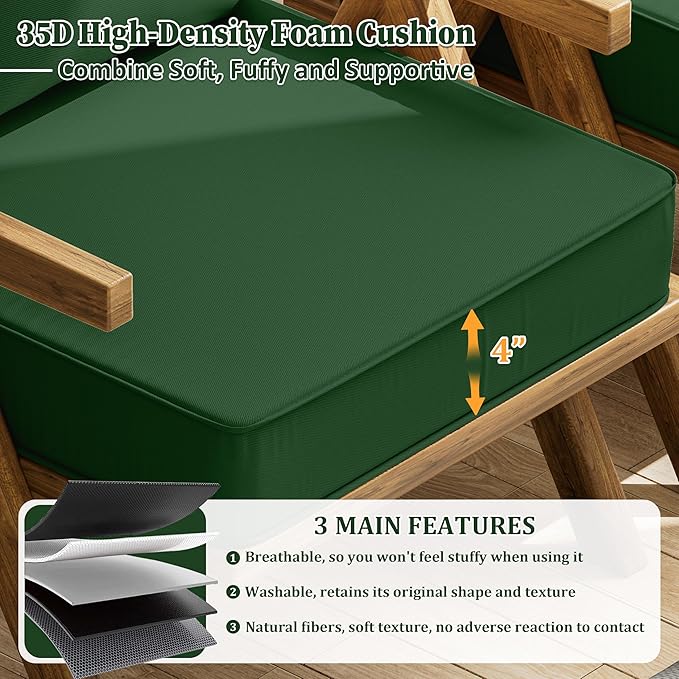 Outdoor Seat Cushion Set 19 L × 19 W × 4 H Inch Waterproof & Fade Resistant Patio Furniture Cushions with Removable Cover with Handle and Straps for Sofa Chairs, Chairs