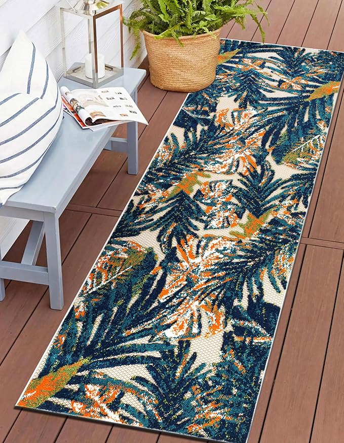 Rugshop Tropical Floral Leaves Indoor/Outdoor Runner Rug Durable Polypropylene, Non-Shedding, Easy to Clean, Perfect for Patio, Backyard, Deck and Outdoor Lounge, High Traffic Areas, 2'7" x 6'