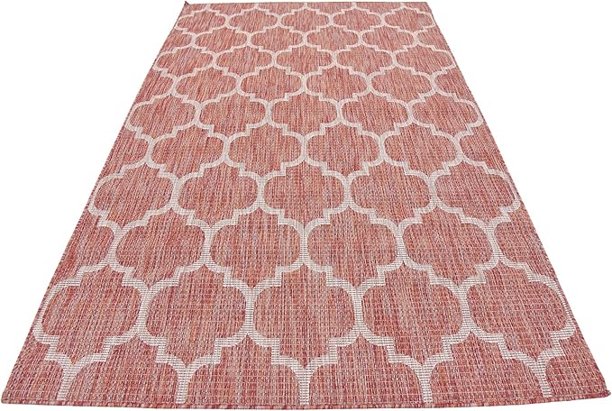 Unique Loom Outdoor Trellis Collection Area Rug (5' 3" x 8' Rectangle, Rust Red/ Ivory)
