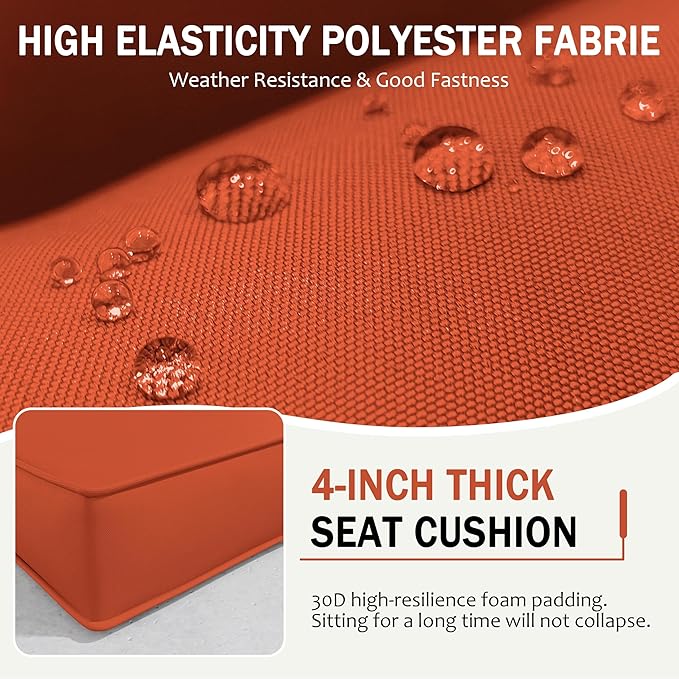 Outdoor Cushions for Patio Furniture with 5 Pillows, Waterproof Patio Furniture Cushions Replacement, 4" Deep Seat Outdoor Sectional Cushions for 4-seat Patio Furniture Chair Sofa Couch,Orange