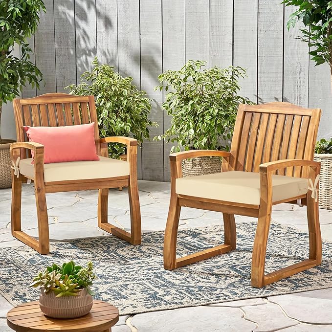 Waterproof Outdoor Chair Cushions Set of 2, Square Outdoor Seat Cushions with Ties and Removable Covers, 22 x 22 Outdoor Cushions for Patio Furniture with Portable Handle(Beige)