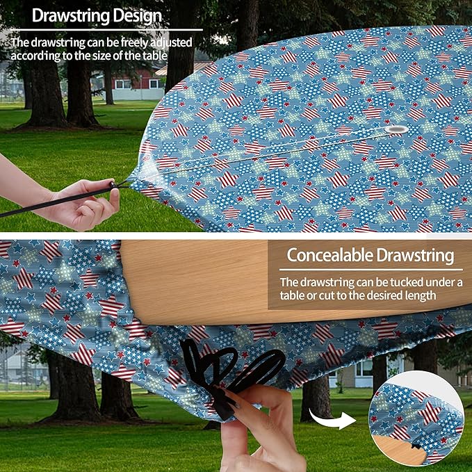 Fitted Round Outdoor Table Cloth with Umbrella Hole and Zipper Patio Heavy Duty Polyester Stain Resistant Cover for 36-44" Tables Camper Motorhome Must Haves White Elephant Gifts for Adults