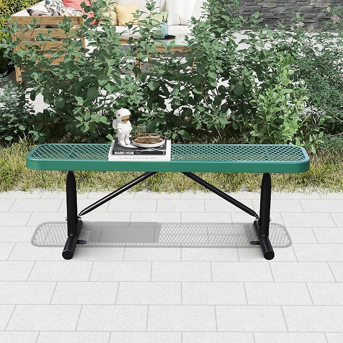 4 Feet Heavy Duty Metal Park Bench for Outside, Outdoor Bench with Portable Frame, Commercial Benches for Shopping Mall, Store, Park, Patio, Deck, Green