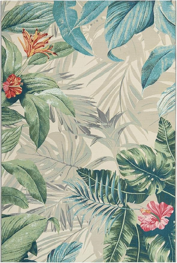 Unique Loom Outdoor Botanical Collection Area Rug - Kula (6' 1" x 9' Rectangle, Multi/ Gray)