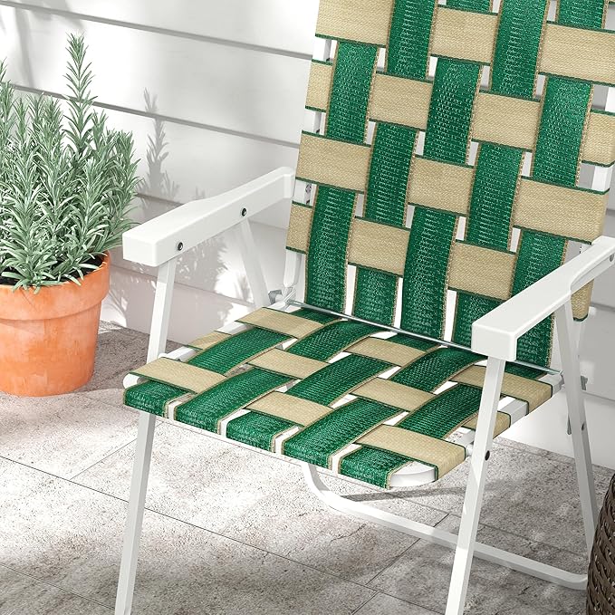 Outsunny Set of 2 Patio Folding Chairs, Classic Outdoor Camping Chairs, Portable Lawn Chair Set for Camping, Garden, Pool, Beach, Backyard with Armrests, Green