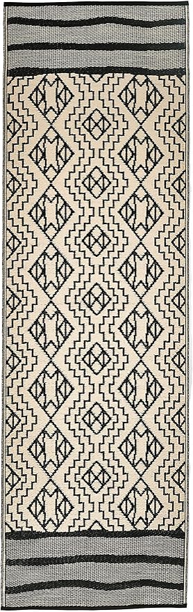 Fab Habitat Outdoor Rug - Waterproof, Fade Resistant, Crease-Free - Premium Recycled Plastic - Tribal Boho Neutral - Porch, Deck, Balcony, Hallway, Poolside - Kilimanjaro - Black - 2.5 x 8 ft Runner