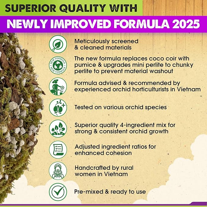 [Upgraded] DUSPRO Orchid Potting Mix for Repotting with Forest Moss, Pine Bark, Perlite & Pumice, Orchid Bark Potting Mix, Orchid Repotting Soil, Drainage Indoor Potting, Orchid Pot Not Included,1 QRT