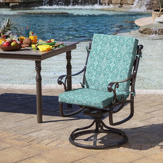 Arden 4-Pack Outdoor Patio Dining Chair Cushion, 20x44, Rain-Proof Seat Pad, Fade-Resistant Outdoor Cushion Turquoise Daphne Medallion