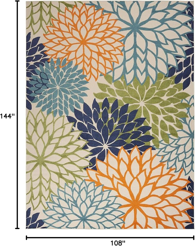 Nourison Home Aloha 108" x 144" Contemporary Fabric Indoor/Outdoor Rug with Serged Edges, for Living Room/Patio/Porch/Deck, in Multi-Color Finish