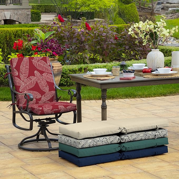 Arden 2-Pack Outdoor Patio Dining Chair Cushion, 20x44, Rain-Proof Seat Pad, Fade-Resistant Outdoor Cushion Red Leaf Palm