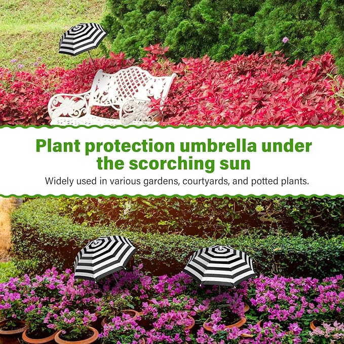 Abbylike 2 Set Plant Umbrellas for Outdoor Plants, Garden Umbrella Shade for Potted Plants and Garden Beds Plant Cover for Sun Summer Beach Terrace Lawn Swimming Pool (Stripe,Black and White)