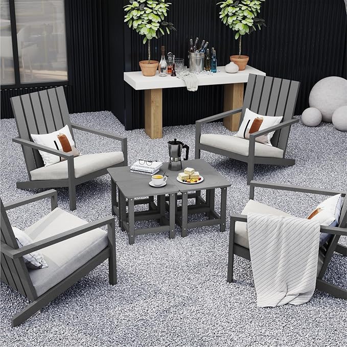 Weatherproof Outdoor Side Table, HDPE Small Outdoor Table for Adirondack, 16.6-Inch Patio Square End Tables for Garden, Backyard, Porch, Deck, Balcony, Poolside (Grey)
