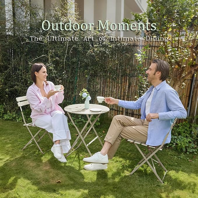 3 Piece Bistro Set, Folding Patio Furniture Set, Outdoor Table and Chairs Set for Patio, Garden, Balcony and Poolside, Apricot