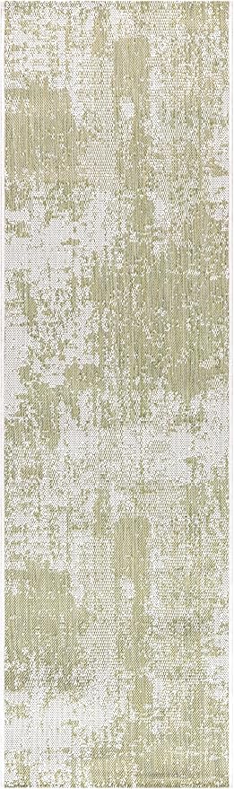 Keen Home Design Terrace Outdoor Runner Rug - 26"x119" Washable Indoor/Outdoor Rug for Patio, Kitchen, Balcony, Beach, Garden, Deck and Porch, Size: 2'2" x 9'11", Abstract Green