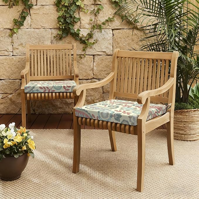 LVTXIII Outdoor Chair Cushions 19"x19"x2" Pack of 2, Water-Repellent Square Corner Memory Foam Seat Cushions with Ties for Garden Patio Furniture,Paisley Vintage