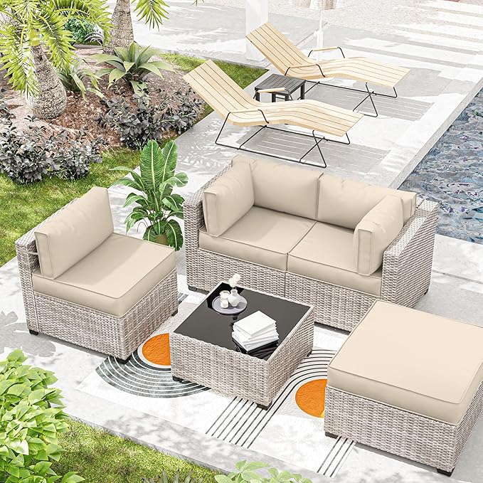 Outdoor Cushions - Patio Furniture Replacement, 4" Deep Seat Sectional Cushions for 4-seat Sofa, Cream