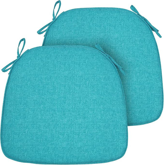 FUNHOME 17"x16"x2" Outdoor Chair Cushions Set of 2, Water Resistant Patio Chair Pads with Ties, Seat Cushions for Home Garden Furniture Decoration-Aqua Blue