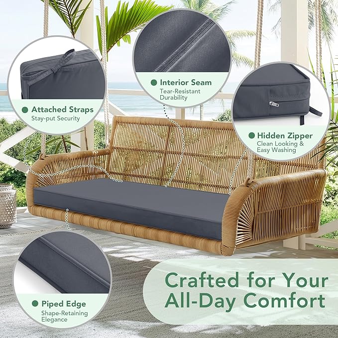 Outdoor Bench Cushion: Waterproof and Fade Resistant Patio Furniture Cushions - Non-Slip Bench Pad Cushion with Removable Cover for Garden Swing Porch Sofa Settee, 45 x 18 Inch, Dark Grey