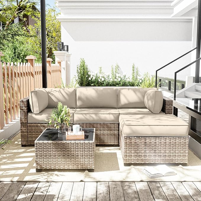 Patio Furniture Cushions, Replacement Outdoor Cushions for 4-Seat Patio Furniture, Waterproof Cushions for Outdoor Sectional Sofa Couch, Cream