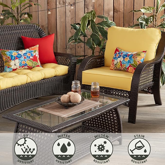 Greendale Home Fashions Outdoor 2-Piece Deep Seat Cushion Set, Sunburst, 25 x 25 inches, 28 x 22 inches