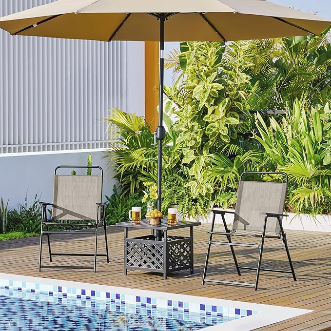 Yaheetech Outdoor Patio Chairs Set of 4, Folding Patio Chairs with Metal Frame, Armrests, Portable Dining Chairs for Camping, Lawn, Garden and Porch, Brown