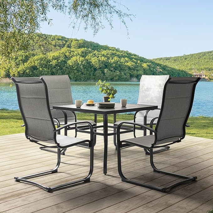 NUU GARDEN Patio Chairs Set of 4, All-Weather Padded Textilene Outdoor Dining Chairs with Spring Motion and High Back, Breathable Patio Chairs for Backyard Lawn Deck, Gray