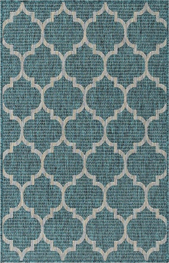 Unique Loom Outdoor Trellis Collection Area Rug (3' 3" x 5' 3" Rectangle, Teal/ Gray)