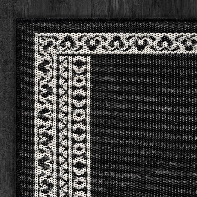 Washable Outdoor Rug 8x10 Modern Area Rugs Outdoor Carpets Bordered Pattern Non Shedding Waterproof Easy Clean Patio Deck Porch Living Room Bedroom Garden RV (8 X 10 Black)