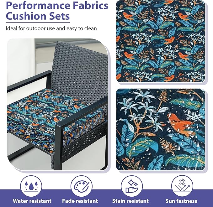 Outdoor Chair Cushions Set of 4,Waterproof Outdoor Seat Cushions for Patio Furniture,Patio Chair Cushion with Handle and Ties, Out Door Chair Pads,17" x 16" x 2", Black Nightingale