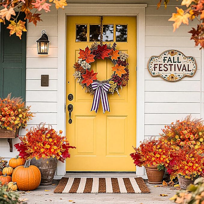 Fall Flowers Artificial for Thanksgiving Decoration, Artificial Mums for Outdoors, 26 Bundles Fake Fall Flowers Plants, Faux Mums for Outdoor Planters, Indoor Home Garden Porch Decor (Autumn Twilight)