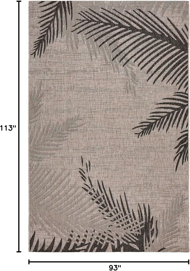 LR Home 8x10 Indoor/Outdoor Area Rug for Home Decor Coastal Palm Leaf Large Size Carpet for Living Room, Bedroom, Playroom, Patio, Garden Modern Farmhouse Rug Black/Gray