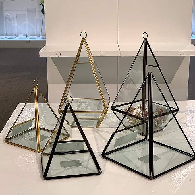 WGV Geometric Planter Terrarium Bulk, Width 5.5", Height 7.5", Clear Glass Black Frame DIY Succulent air Plant Miniature Fairy Garden Windowsill Tabletop Decor, Pyramid 6 Pieces
