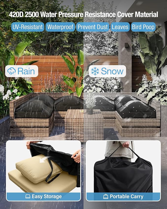YEFU Outdoor Cushions for Patio Furniture: Replacement Cushions for Outdoor Furniture - Waterproof Couch Cushion - Fade-Resistant/Easy Clean - 14 Piece Sectional Cushion - Non-Slip/Storage Bag/Beige
