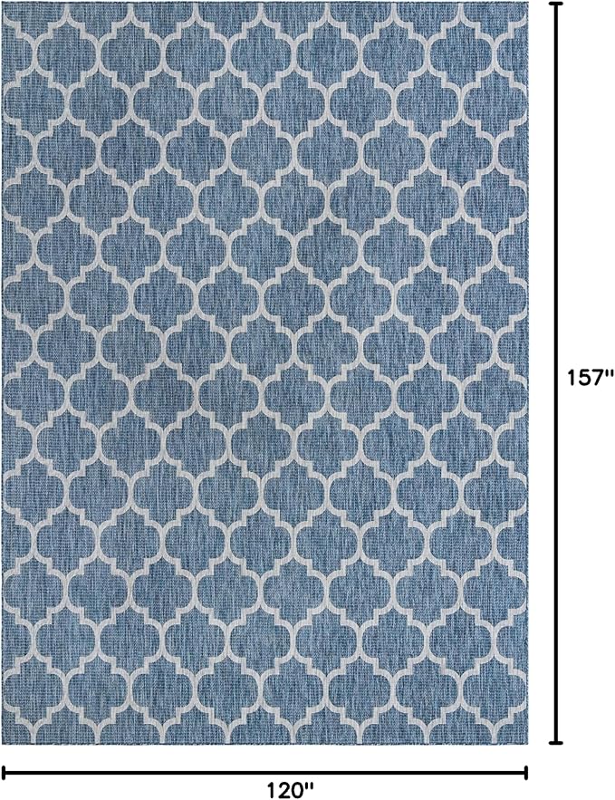 Unique Loom Outdoor Trellis Collection Area Rug (10' x 13' 1" Rectangle, Navy Blue/ Ivory)