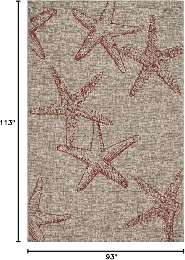 LR Home 8x10Indoor/Outdoor Area Rug for Home Decor | Coastal Starfish Large Size Carpet for Living Room, Bedroom, Playroom, Patio, Garden | Modern Farmhouse Rug | Rust/Biege