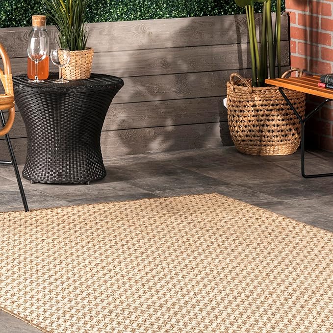 Nuloom Outdoor Performance Camryn Brown/Ivory, 10' x 13', Herringbone, Soft, High Traffic, Stain Resistant, Easy Clean, Durable Area Rug for Indoor/Outdoor Patio, Deck, Porch, Garden, Courtyard