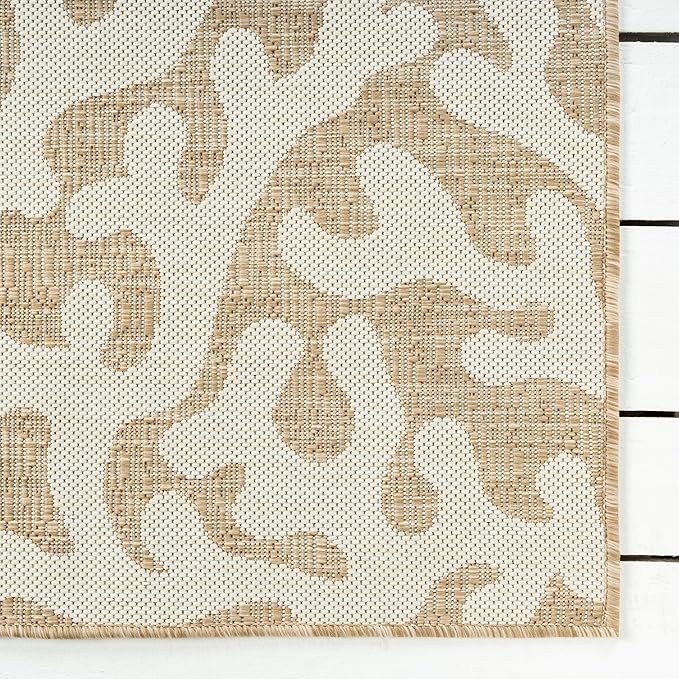 LR Home 8x10 Indoor/Outdoor Area Rug for Home Decor | Floral Large Size Carpet Suitable for Living Room, Bedroom, Playroom, Patio, Garden | Nautical Farmhouse Rug | Ivory/Beige