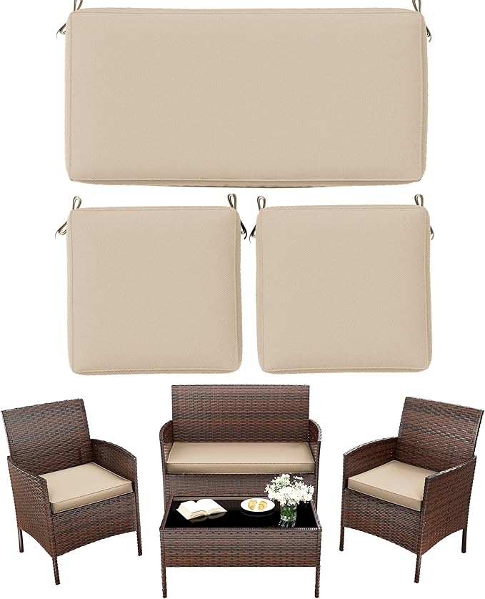 3 Pack Outdoor Replacement Cushions, Fit for 4-Seater Wicker Rattan Patio Conversation Set, 36x18x3,18x18x3, Liner & Cover