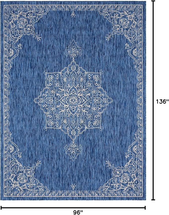 Unique Loom Outdoor Traditional Collection Area Rug - Antique (8' x 11' 4" Rectangle, Blue/ Gray)